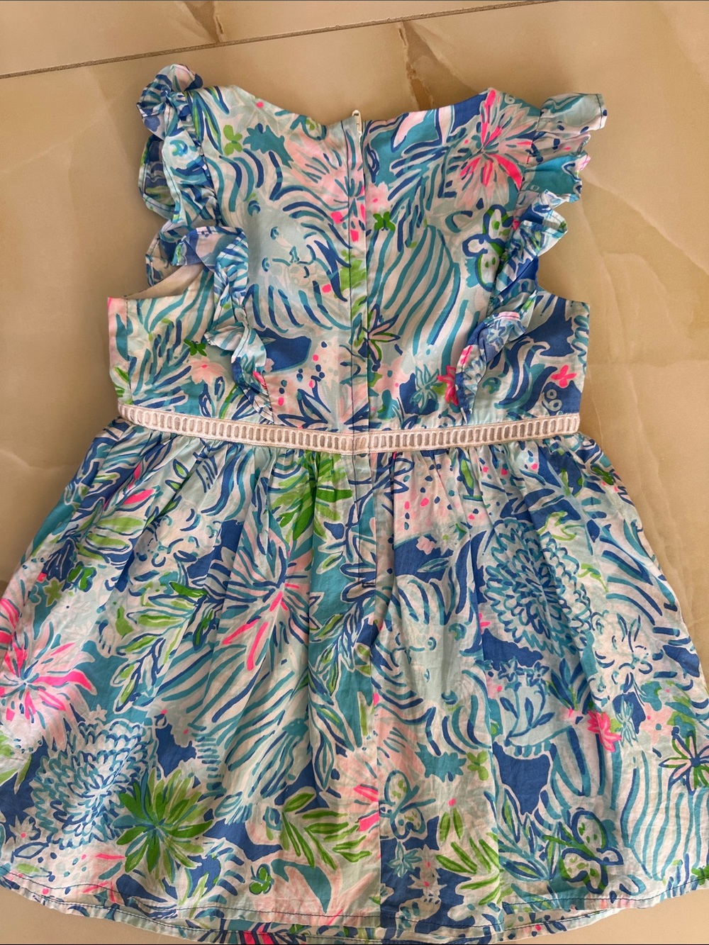 Lilly Pulitzer Blue Floral Ruffle-Trim Dress with Pink & Green Accents - Picture 5 of 5
